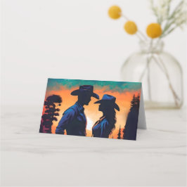 Moderne Cowboy en Bruid Western Stijl Trouwen Plaatskaartje