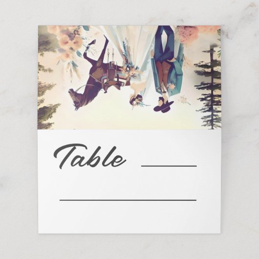 Moderne Cowboy en Bruid Westerne Stijl Bruiloft Plaatskaartje (Buitenkant ongevouwen)