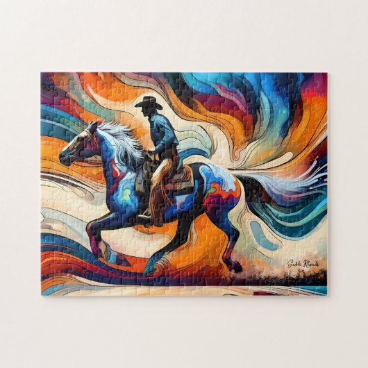 Moderne cowboy op paard legpuzzel (Horizontaal)