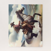 Moderne cowboy rijden een grijs paard legpuzzel (Verticaal)