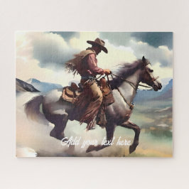 Moderne cowboy rijden een grijs paard legpuzzel