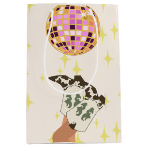 Moderne Cowgirl Cowboy Disco Ball Beige Medium Cadeauzakje