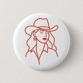 Moderne Cowgirl Lijnkunst Bachelorette Feestje Ronde Button 5,7 Cm