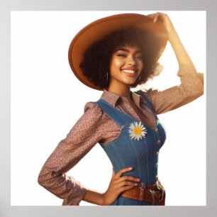 Moderne Cowgirl Poseert in een Cowboyhoed Muurpost Poster