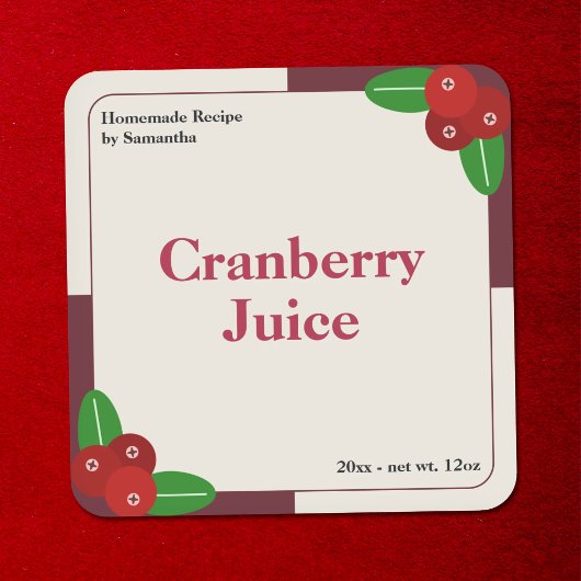 Moderne Cranberry Juice Label Sticker