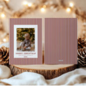 Moderne Cranberry Pinstripe Kerstmis Familie Foto Feestdagenkaart