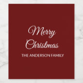Moderne cranberry rode minimalistische kerstvakant wijn etiket (Enkel label)