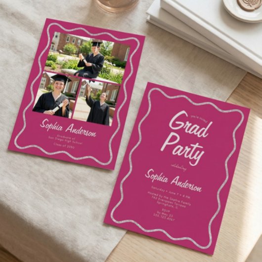 Moderne Cranberry Roze Foto Collage Afstudeercadea Kaart