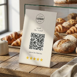 Moderne Cream Bakkerij Review Verzoek QR Code Reclamebord Met Voetstuk