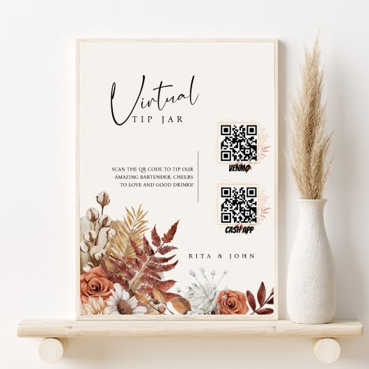 Moderne Cream Boho Tip Uw Bartender Trouwbord Poster