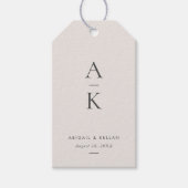 Moderne Cream Grijs Monogram Aarde Toon bruiloft Cadeaulabel (Voorkant)