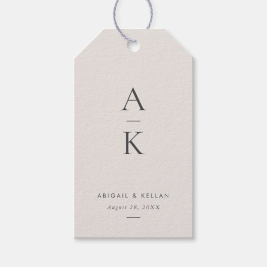 Moderne Cream Grijs Monogram Aarde Toon bruiloft Cadeaulabel (Voorkant)