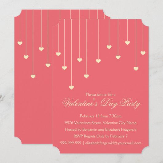 Moderne Cream Hearts op de partij voor koraalrode Kaart (Voorkant / Achterkant)