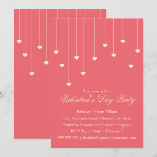 Moderne Cream Hearts op de partij voor koraalrode  Kaart (Voorkant / Achterkant)