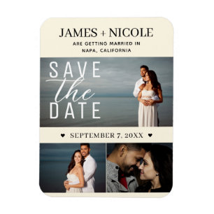Moderne Cream Kleur Save the Date Wedding 3 Foto's Magneet