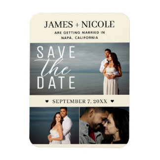Moderne Cream Kleur Save the Date Wedding 3 Foto's Magneet