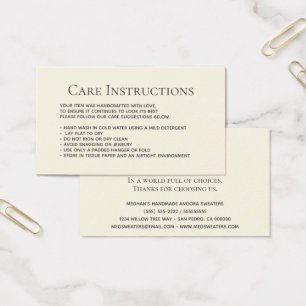 Moderne Cream Laundy Care-kledingbehuizing Visitekaartje