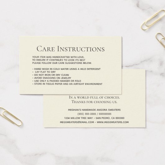 Moderne Cream Laundy Care-kledingbehuizing Visitekaartje (Kantoor)