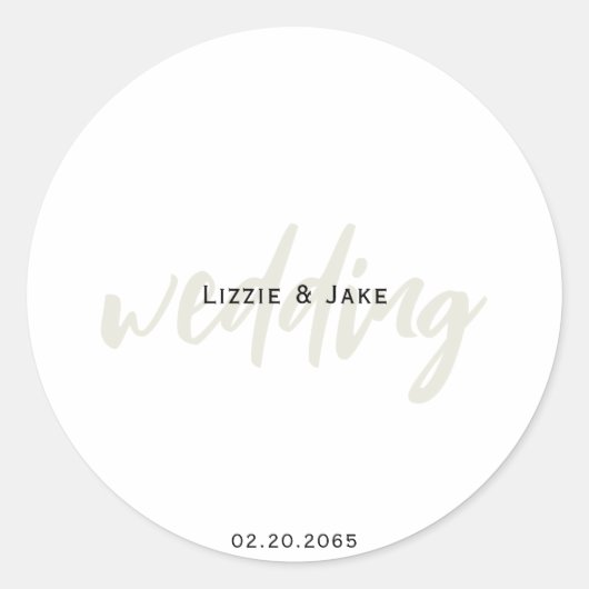 Moderne Cream & White Simple Custom Wedding Ronde Sticker (Voorkant)