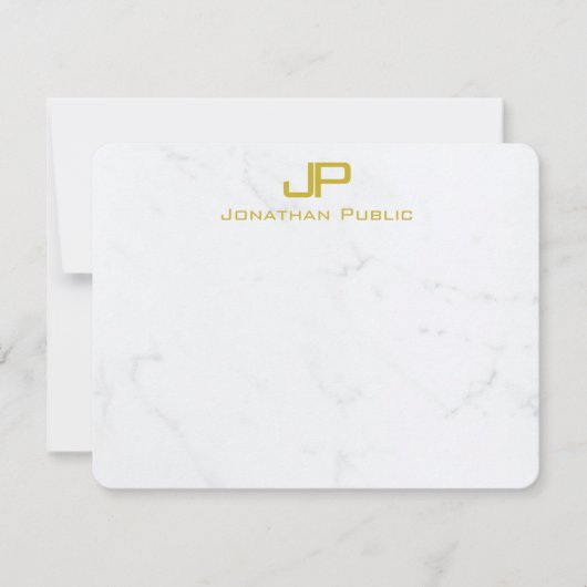 Moderne Creatieve Monogram Goud Witte Marmer Trend Notitiekaartje (Voorkant)