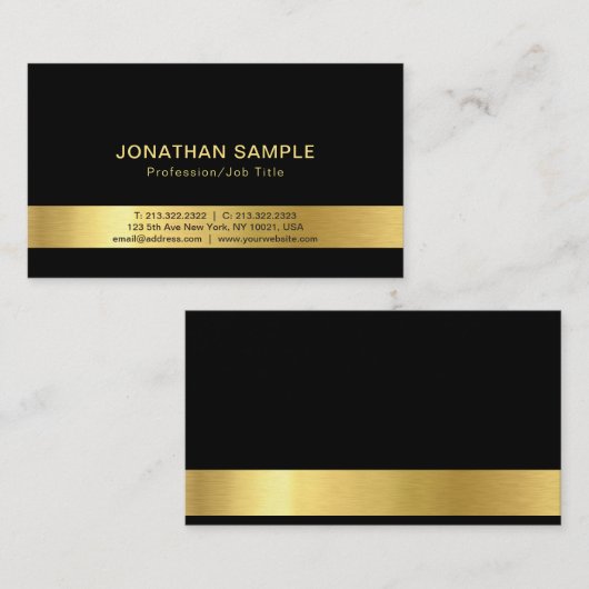 Moderne Creative Black en Gold Sjabloon Luxe Visitekaartje (Voorkant / Achterkant)