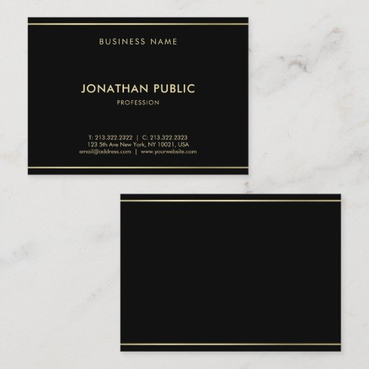 Moderne Creative Black Gold Sjabloon Luxe Classy Visitekaartje (Voorkant / Achterkant)