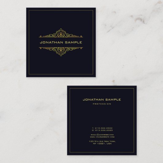 Moderne Creative Design Elegant Black Gold Sjabloo Vierkante Visitekaartje (Voorkant / Achterkant)