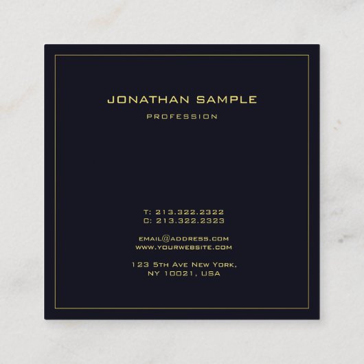 Moderne Creative Design Elegant Black Gold Sjabloo Vierkante Visitekaartje (Achterkant)