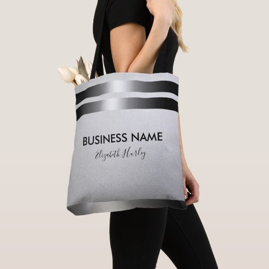 Moderne Creative Designer voor Chic Black & Silver Tote Bag (Dichtbij)