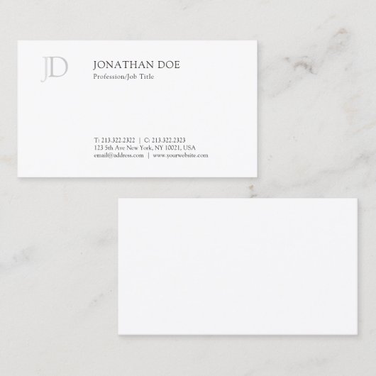 Moderne Creative Monogram White Simple Sjabloon Visitekaartje (Voorkant / Achterkant)