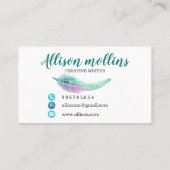 Moderne Creative Writer Feather Logo Visitekaartje (Achterkant)
