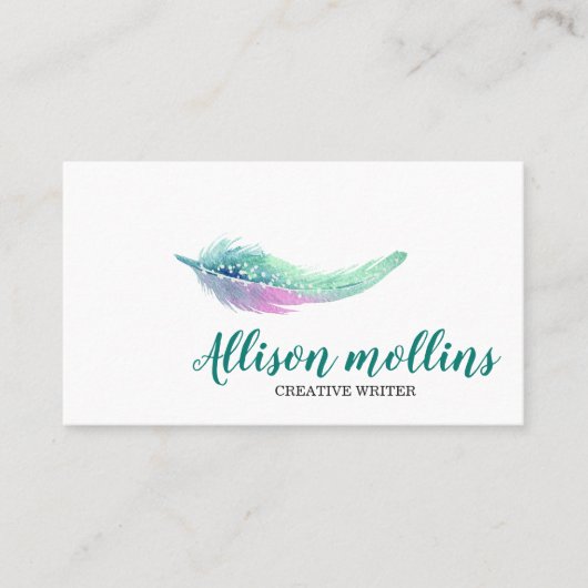 Moderne Creative Writer Feather Logo Visitekaartje (Voorkant)