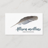 Moderne Creative Writer Feather Logo Visitekaartje (Voorkant)