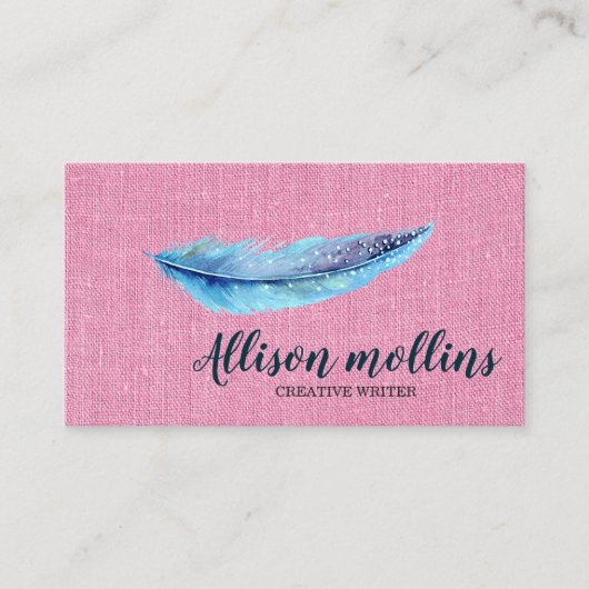 Moderne Creative Writer Feather Logo Visitekaartje (Voorkant)