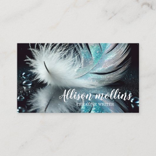 Moderne Creative Writer Feather Logo Visitekaartje (Voorkant)