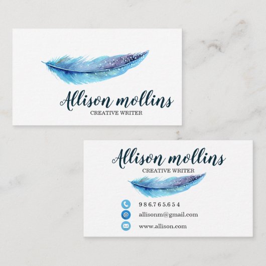 Moderne Creative Writer Feather Logo Visitekaartje (Voorkant / Achterkant)