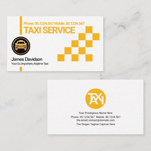 Moderne Creative Yellow Taxi Check Box-driver Visitekaartje (Voorkant / Achterkant)