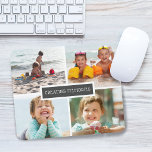 Moderne Creëer herinneringen Familie Foto Collage Muismat<br><div class="desc">Moderne 4 foto's op een raster met "herinneringen maken" in het midden dat de kool uit de rechthoek bedekt.</div>