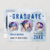 Moderne crème 3 Fotoblauw Afstudeerder aankondigin Briefkaart (Voorkant / Achterkant)