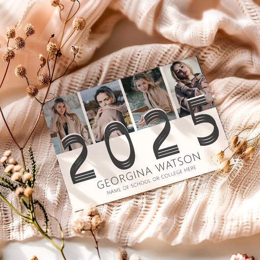 Moderne Crème 5 Foto Afstuderen Aankondiging