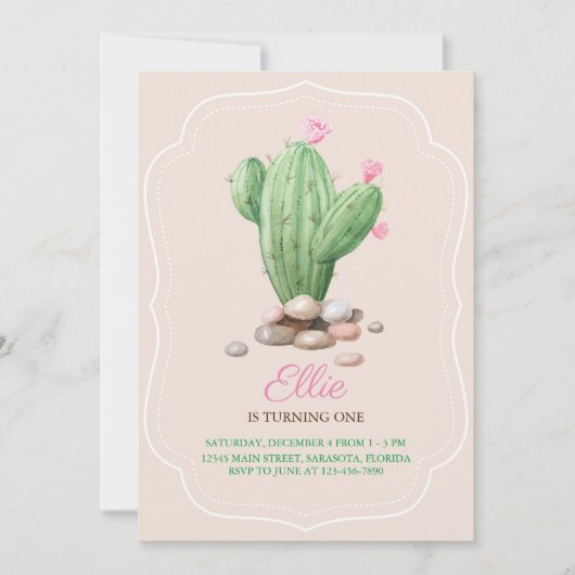 Moderne Crème Beige Cactus Verjaardagsfeestje Kaart (Voorkant)