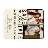 Moderne Crème Bewaar de Datum 2 Foto Bruiloft Magneet (Horizontaal)