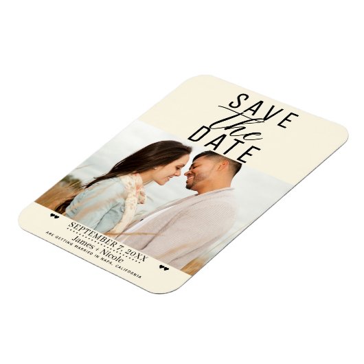 Moderne Crème Bewaar de datum Bruiloft Foto Magneet (Linkerzijde)