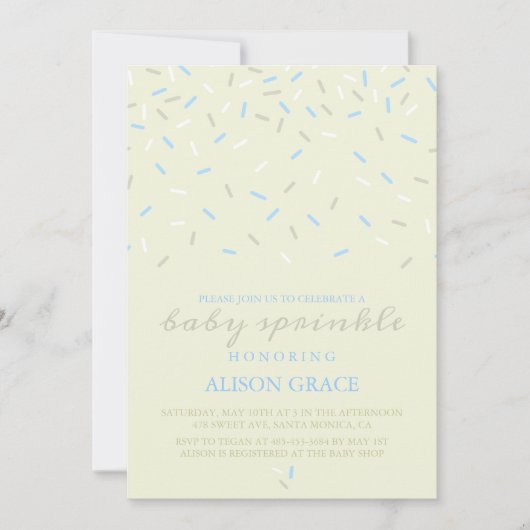 Moderne Crème & Blauwe Baby Sprinkle Uitnodiging (Voorkant)