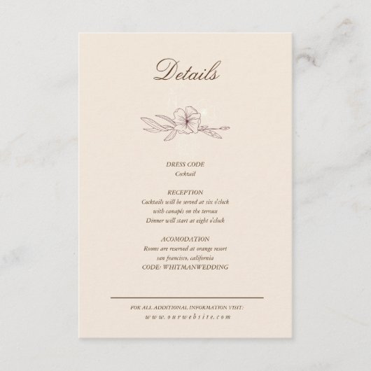 Moderne Crème Bloemendetails Enveloppekaart Informatiekaartje (Voorkant)