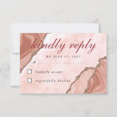 Moderne crème Blush Agate Soft Pink Glitter Gold RSVP Kaartje (Voorkant)