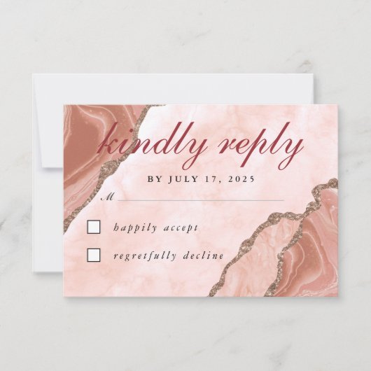 Moderne crème Blush Agate Soft Pink Glitter Gold RSVP Kaartje (Voorkant)