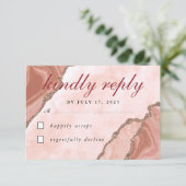 Moderne crème Blush Agate Soft Pink Glitter Gold RSVP Kaartje (Staand voorkant)