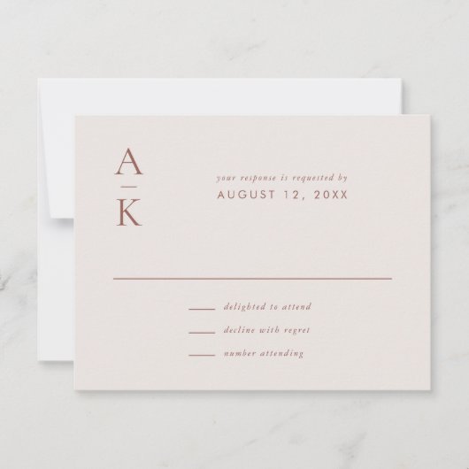 Moderne Crème Bruin Monogram Aarde Toon bruiloft RSVP Kaartje (Voorkant)
