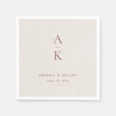 Moderne Crème Bruine Monogram Aardtint Trouw Servet (Voorkant)
